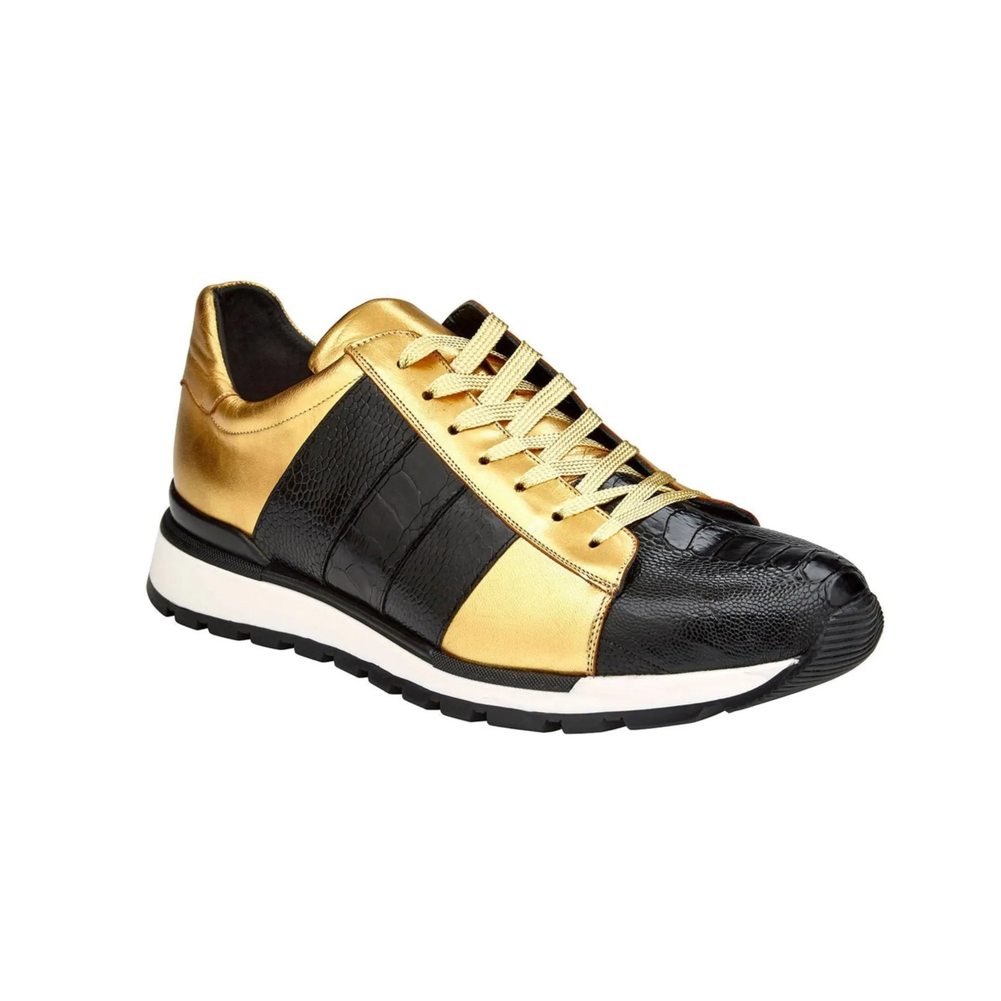Belvedere Blake in Black / Gold Color Block Exotic Skin Sneakers