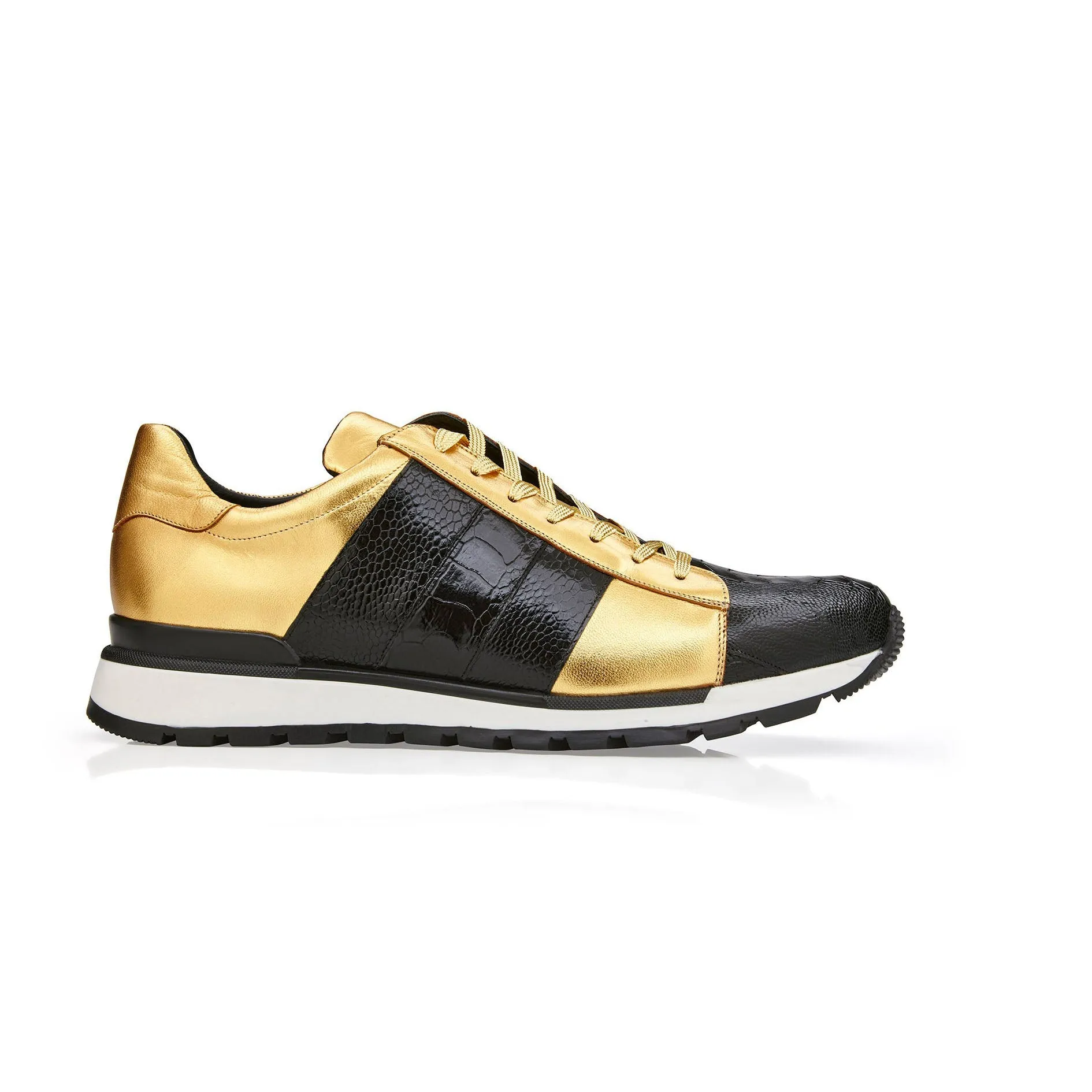 Belvedere Blake in Black / Gold Color Block Exotic Skin Sneakers