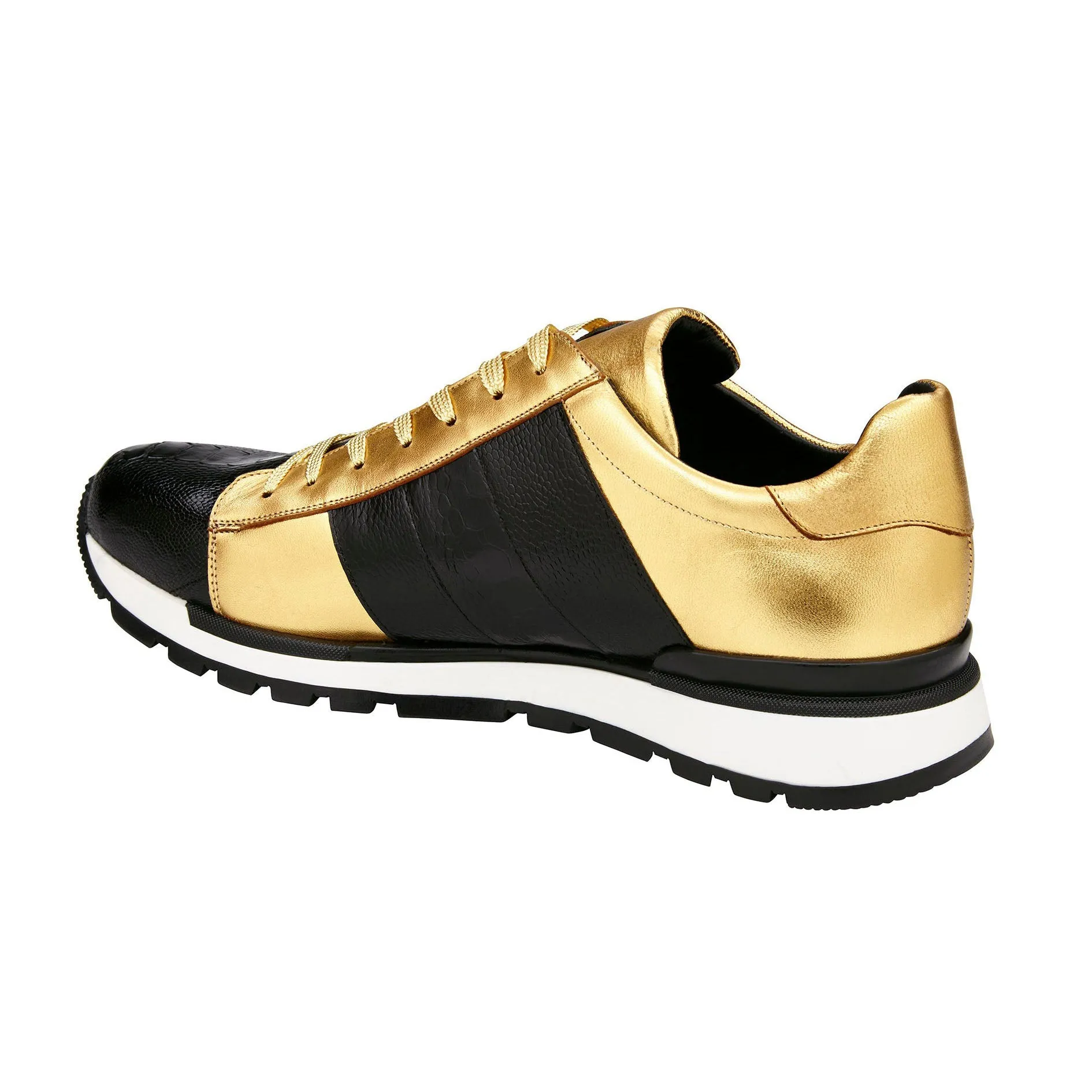 Belvedere Blake in Black / Gold Color Block Exotic Skin Sneakers