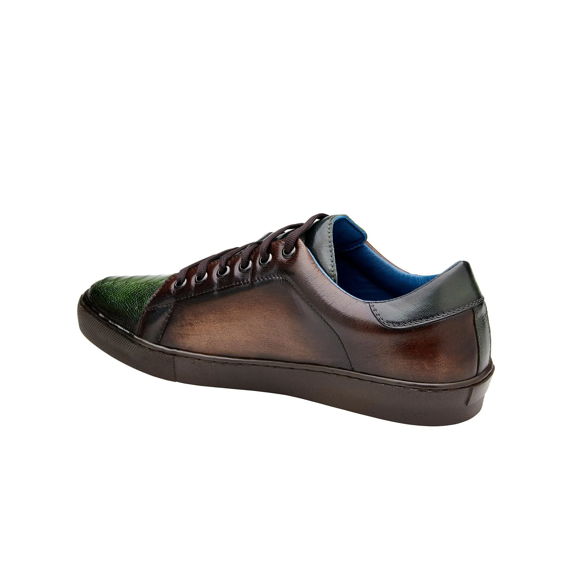 Belvedere Stone in Chocolate Brown / Forest Ostrich & Italian Leather Sneakers