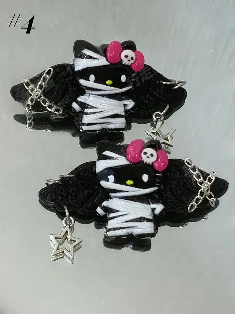 Black/White Guro Kawaii Mummy Kitty Hairclips