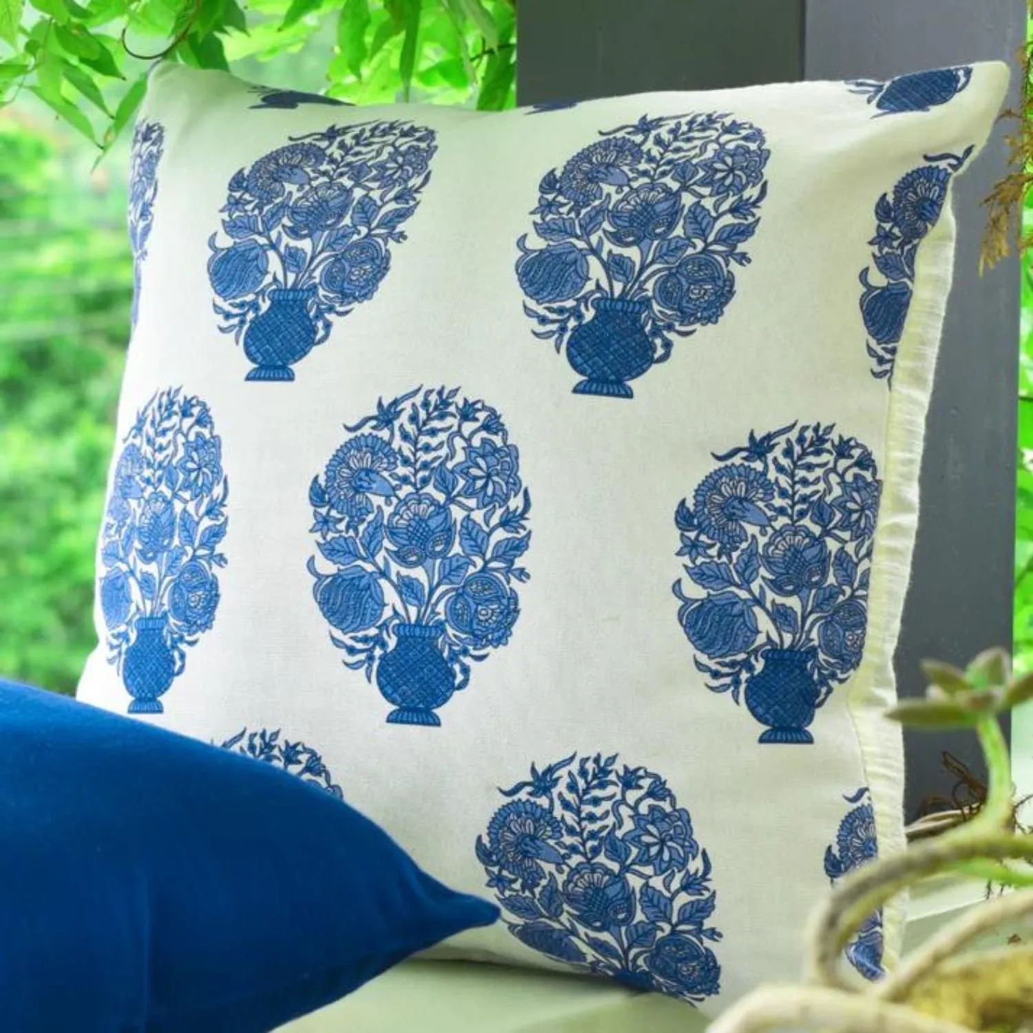 Blue & White Cotton Cushion Cover | Set Of 2 | Beautiful Decor | 16 x 16 Inches