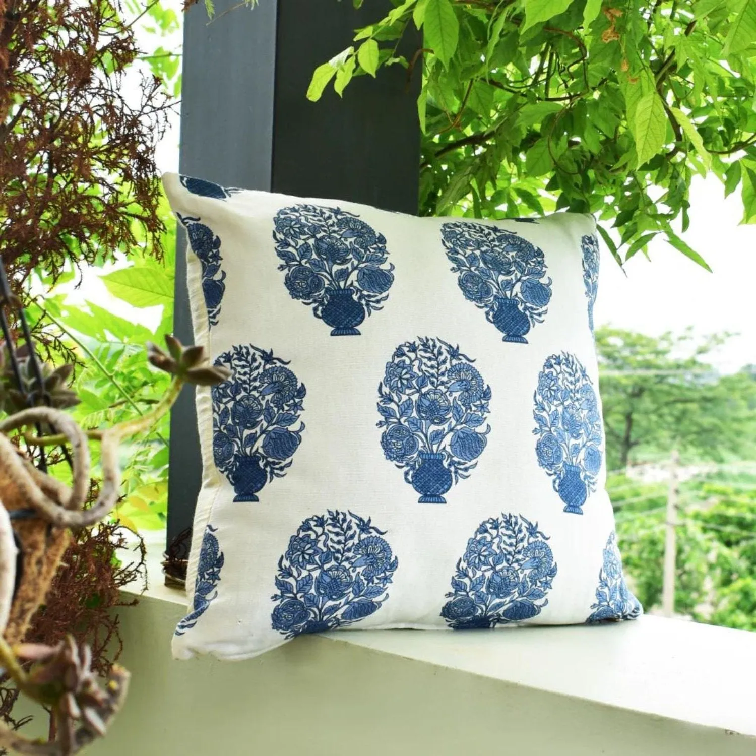 Blue & White Cotton Cushion Cover | Set Of 2 | Beautiful Decor | 16 x 16 Inches