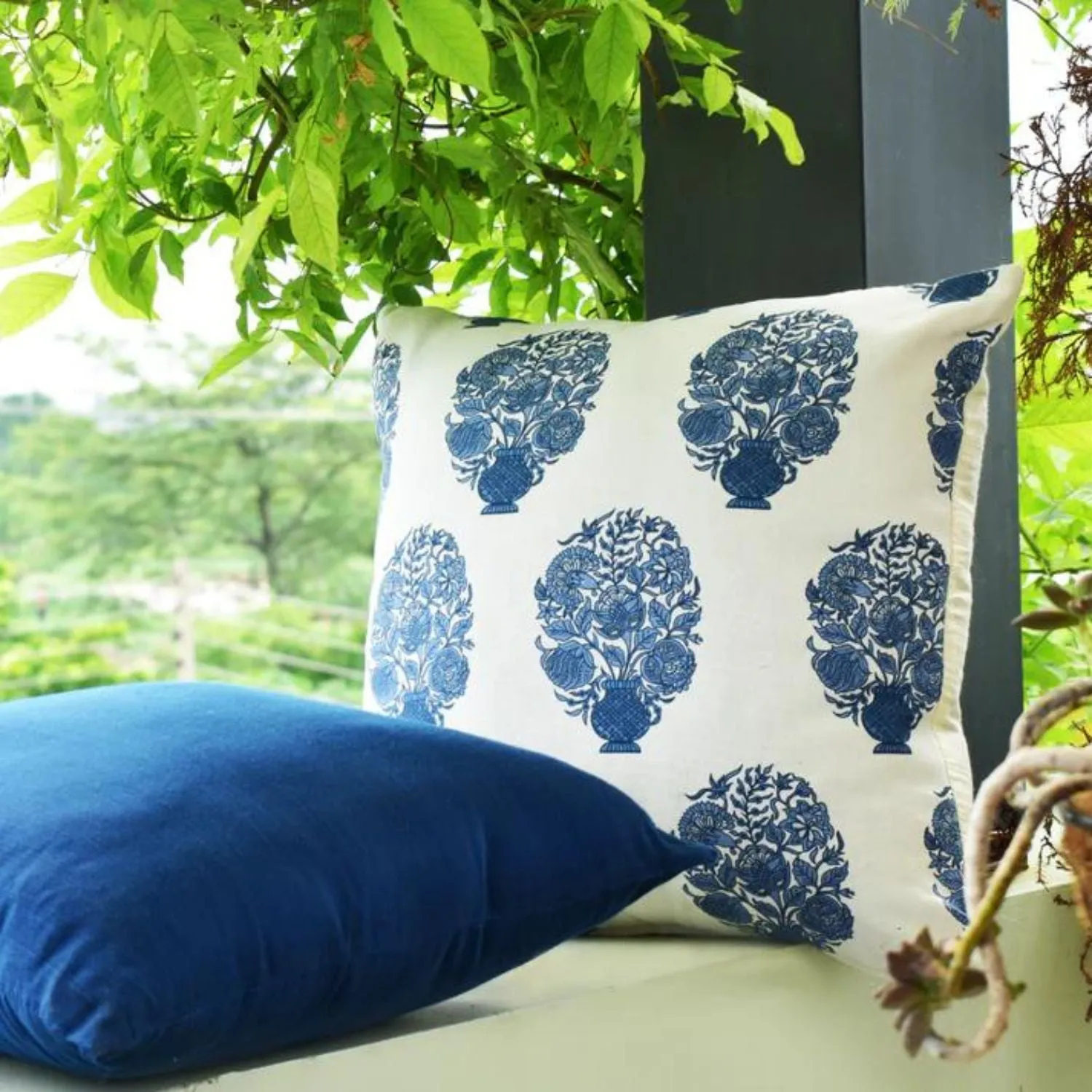 Blue & White Cotton Cushion Cover | Set Of 2 | Beautiful Decor | 16 x 16 Inches