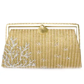 CORAL GOLD STRAW GRACE CLUTCH