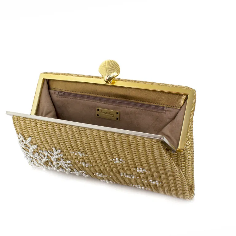 CORAL GOLD STRAW GRACE CLUTCH