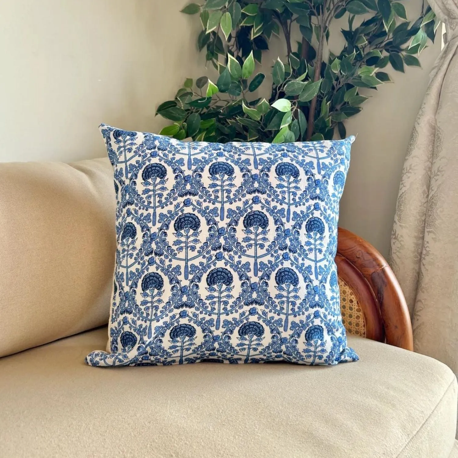 Cotton Cushion Cover | Vibrant Home Furnishing | White & Blue Set Of 2 | 16" x 16"