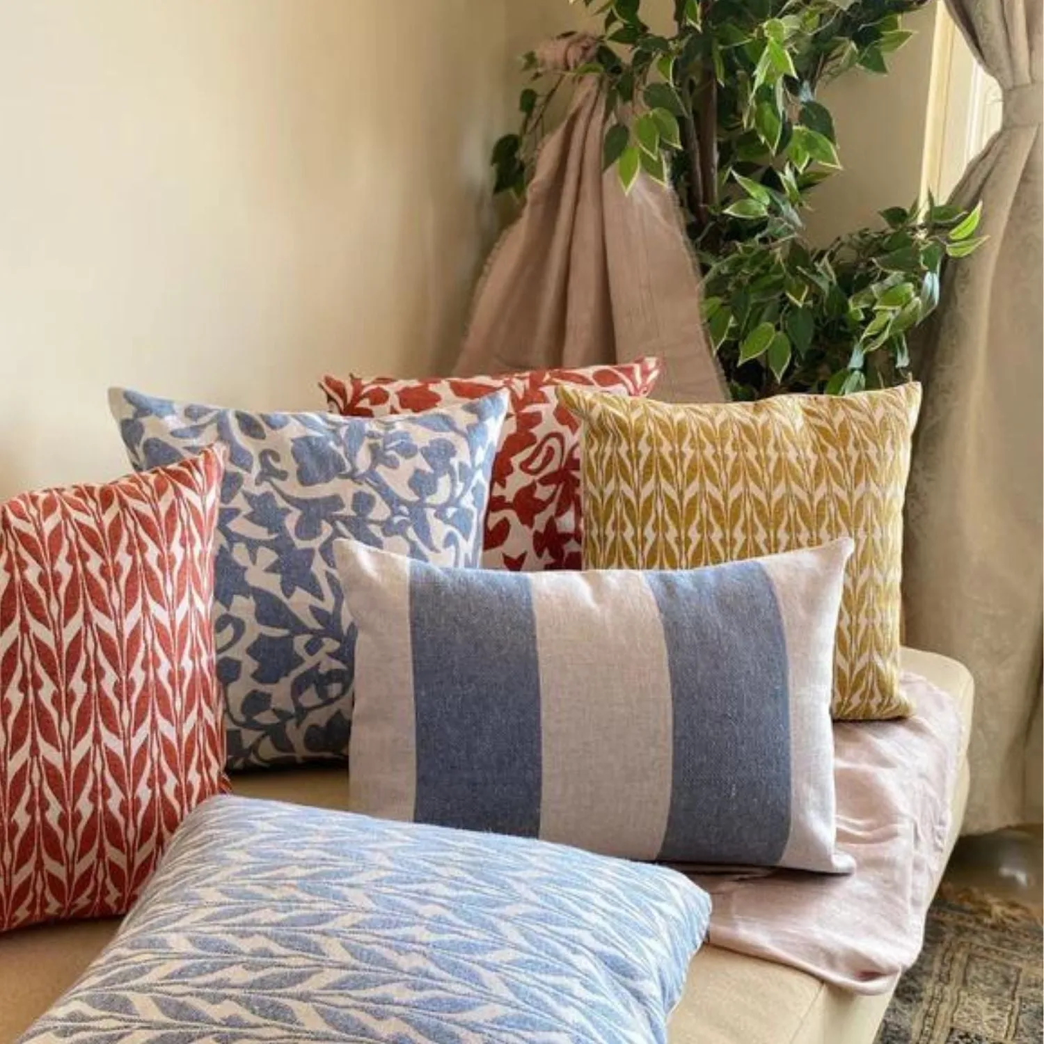 Cotton Stripes Double Sided Cushion Cover | White & Powder Blue | Pack Of 2
