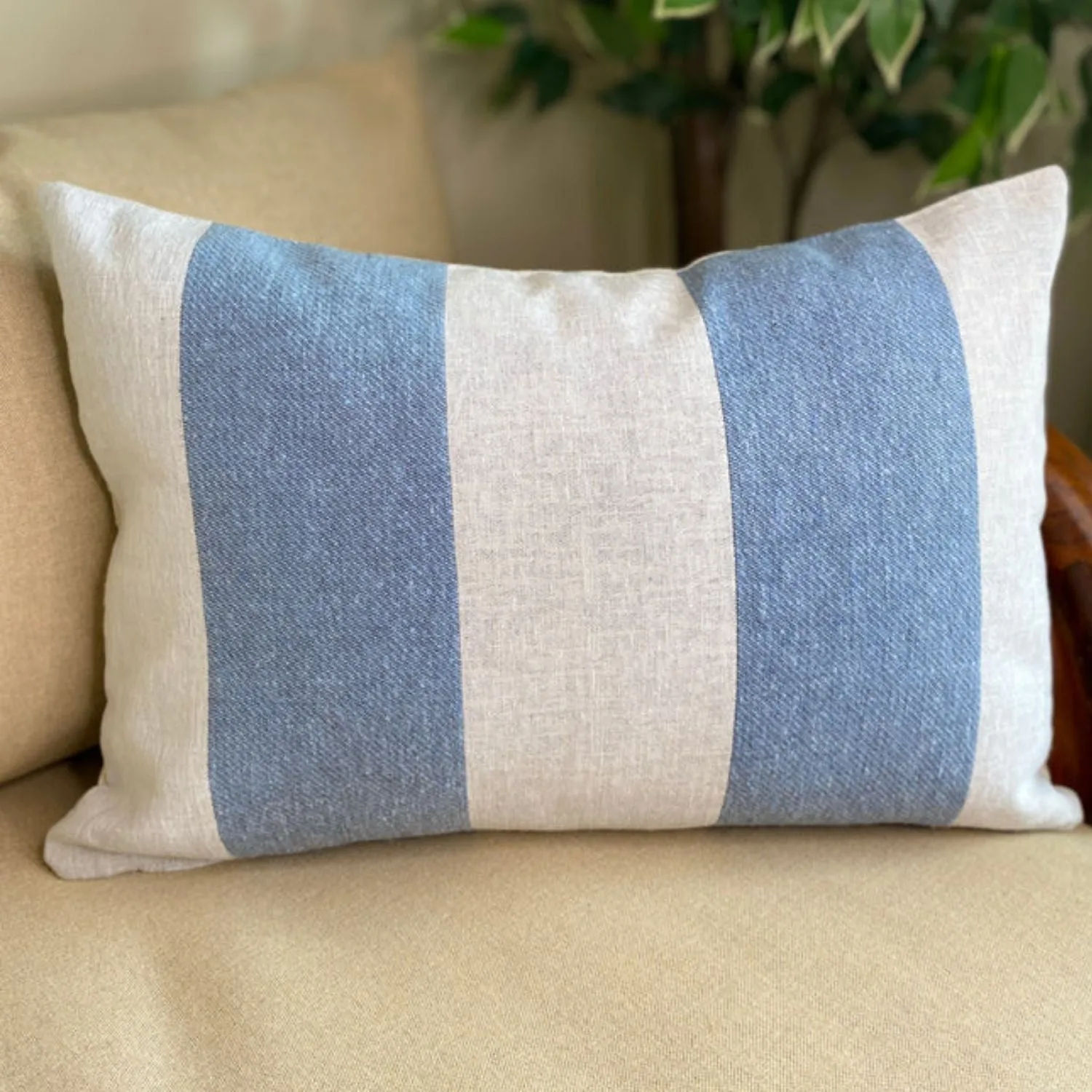 Cotton Stripes Double Sided Cushion Cover | White & Powder Blue | Pack Of 2