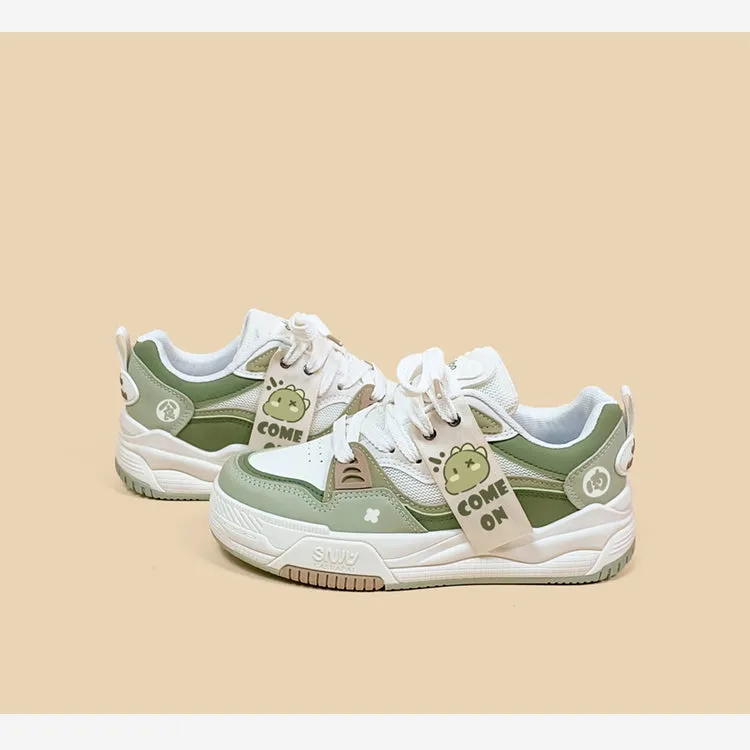 Cute Korean Cartoon Dinosaur Print Sneakers
