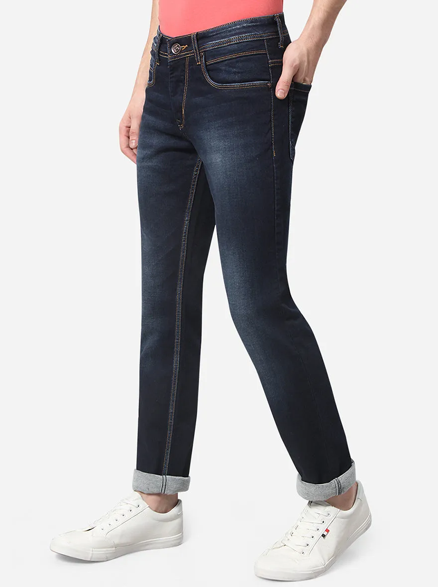 Dark Blue Solid Slim Fit Jeans | Greenfibre