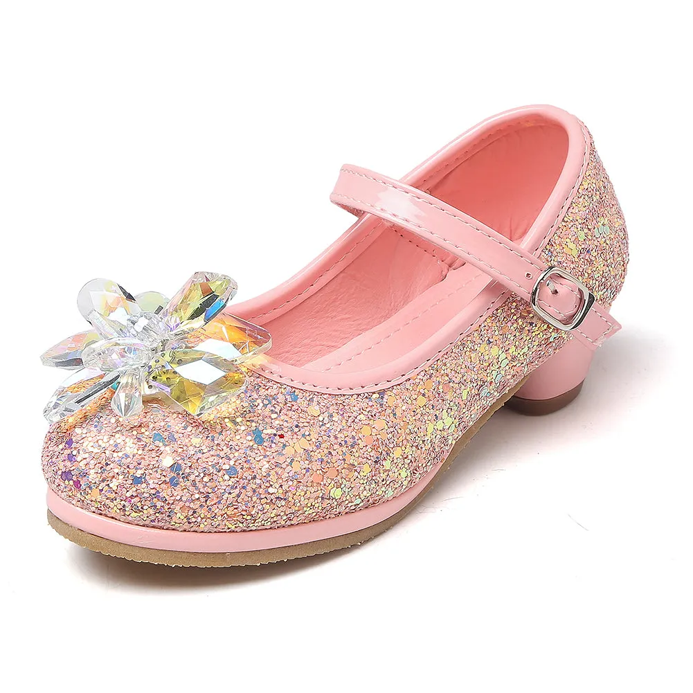 Girl's Cosplay Princess Shoes Low Heel With Crystal Flower(Toddler/Little Kid)