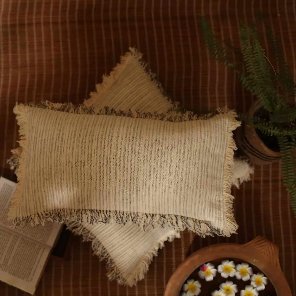 Ivory Cushion Cover | Black Stripe | Kala Cotton | Smart Aesthetics | 18"x18"
