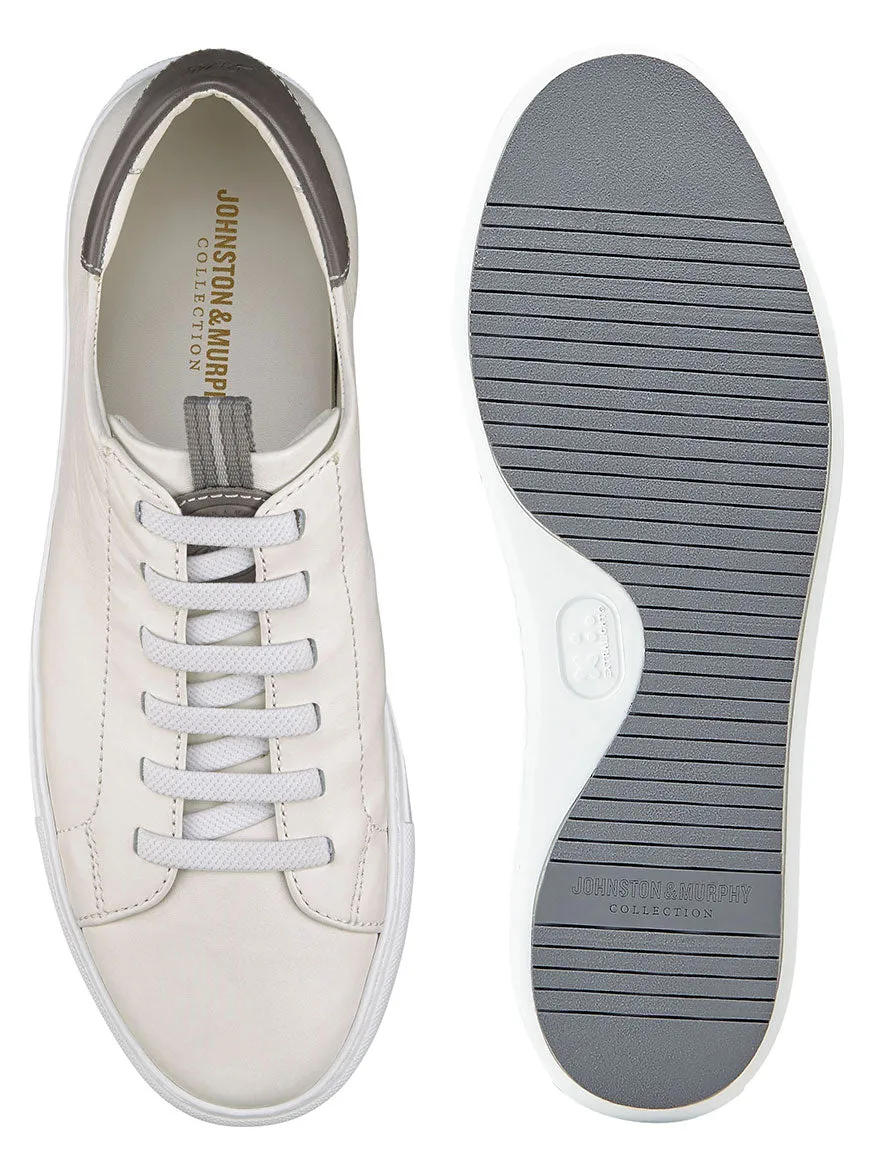 J & M Collection Anson Lace-to-Toe in White Sheepskin Grey Trim