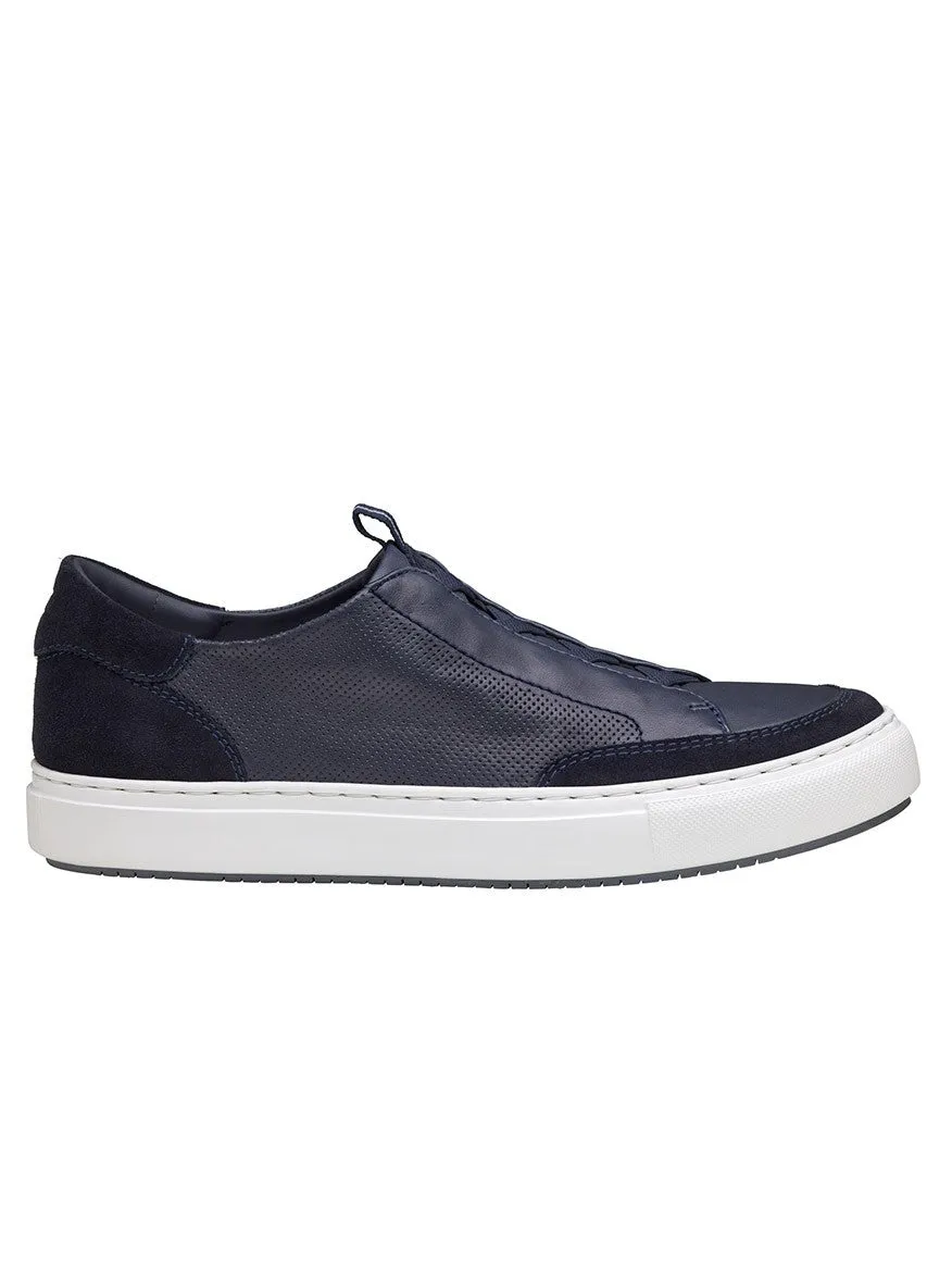 J & M Collection Anson Stretch Lace-to-Toe in Navy English Suede/Sheepskin