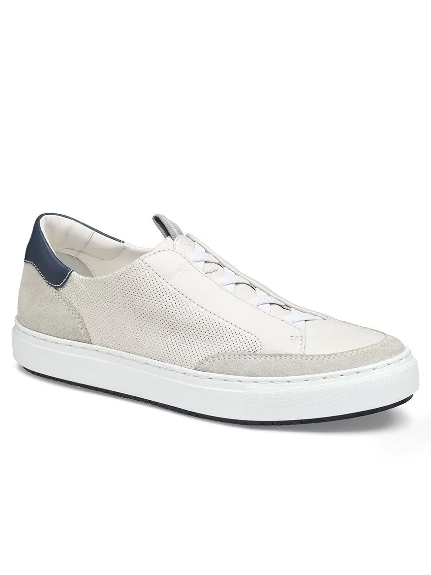 J & M Collection Anson Stretch Lace-to-Toe in White English Suede/Sheepskin