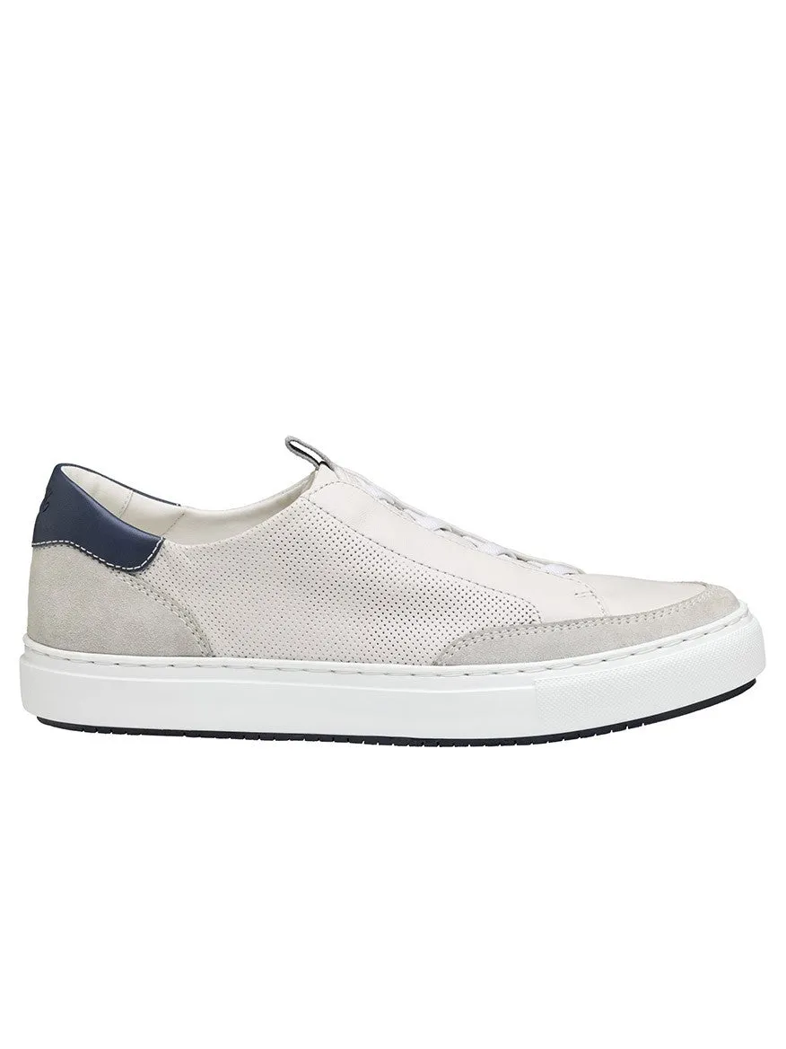 J & M Collection Anson Stretch Lace-to-Toe in White English Suede/Sheepskin