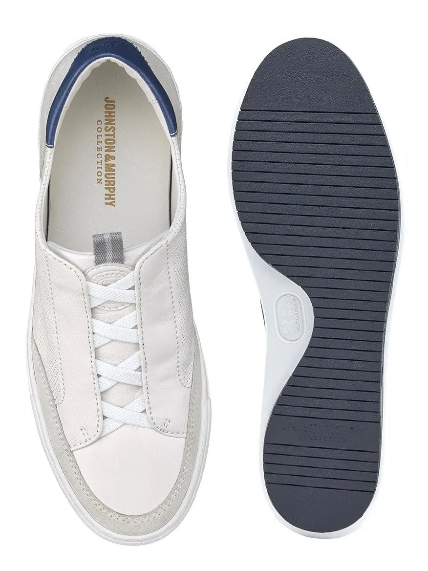 J & M Collection Anson Stretch Lace-to-Toe in White English Suede/Sheepskin