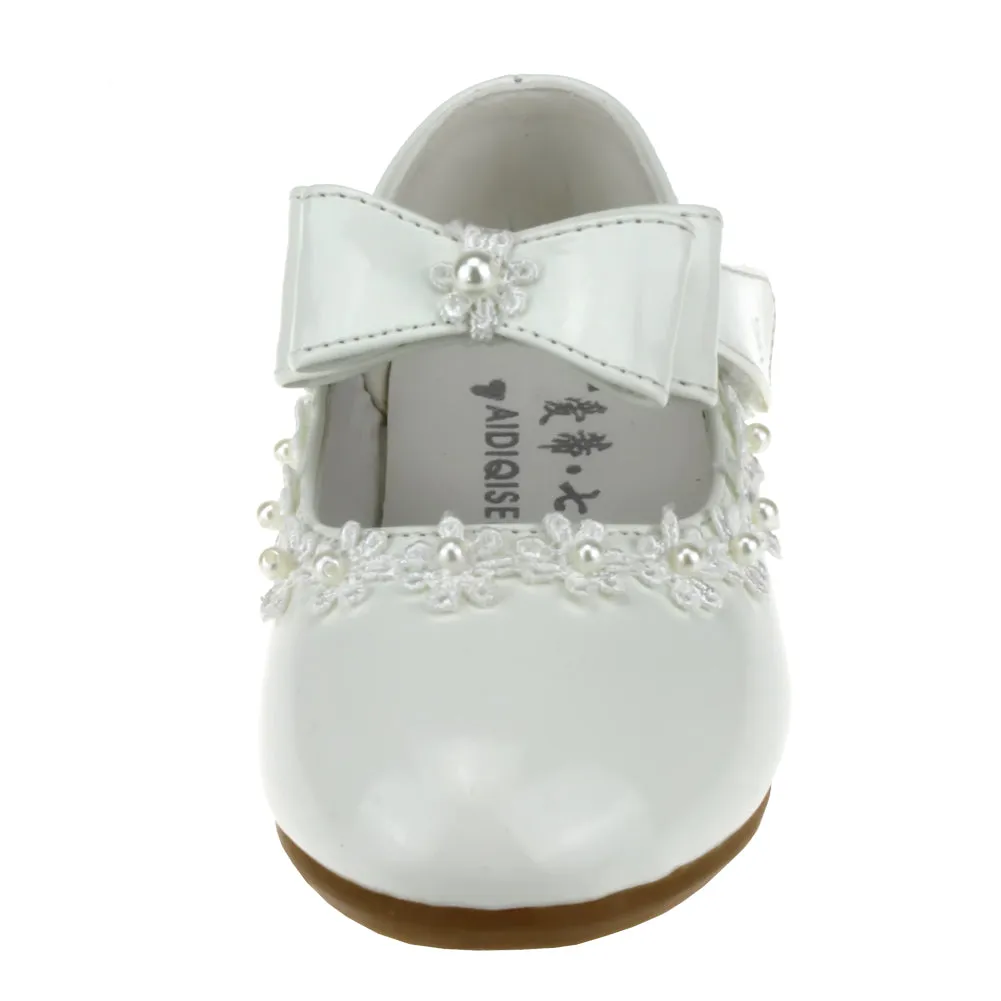 Kid Girl PU Dress Shoe Hook and Loop Bow Flat