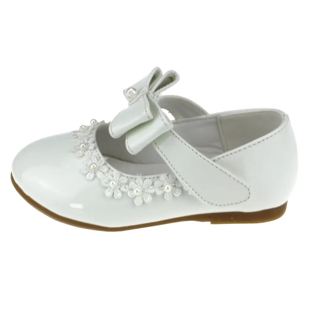Kid Girl PU Dress Shoe Hook and Loop Bow Flat