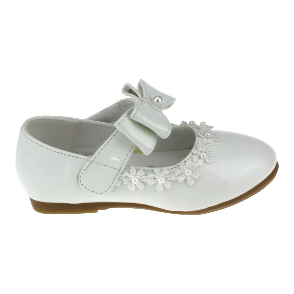 Kid Girl PU Dress Shoe Hook and Loop Bow Flat