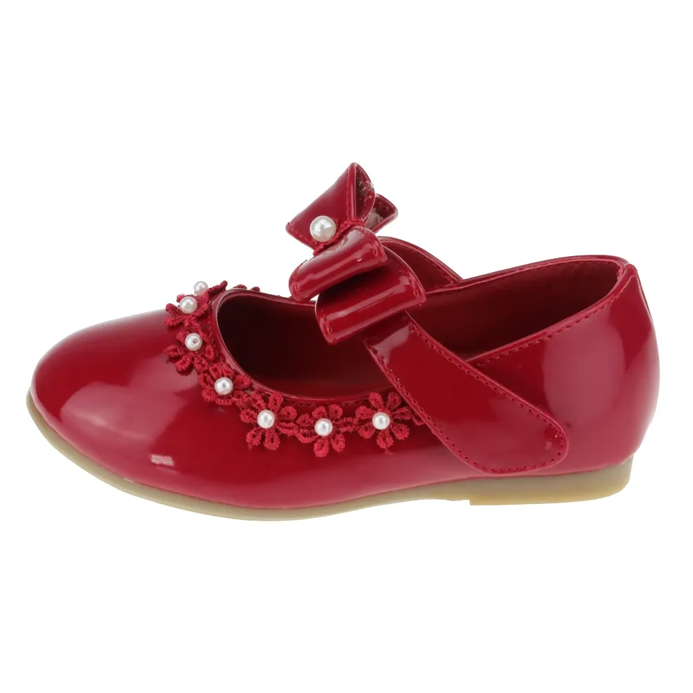 Kid Girl PU Dress Shoe Hook and Loop Bow Flat