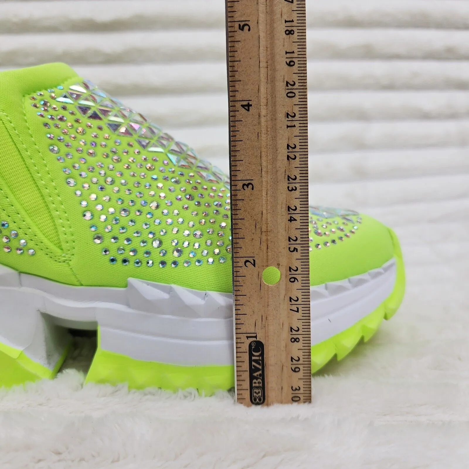 Presto Light Weight Slip on Neon Yellow Rhinestone Sneakers - Running Shoes