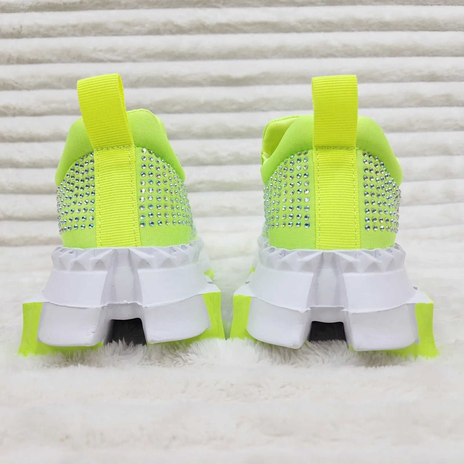 Presto Light Weight Slip on Neon Yellow Rhinestone Sneakers - Running Shoes