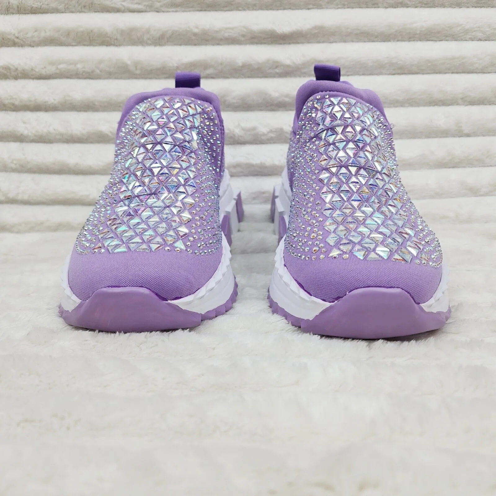 Presto Light Weight Slip on Purple Rhinestone Sneakers - Running Shoes