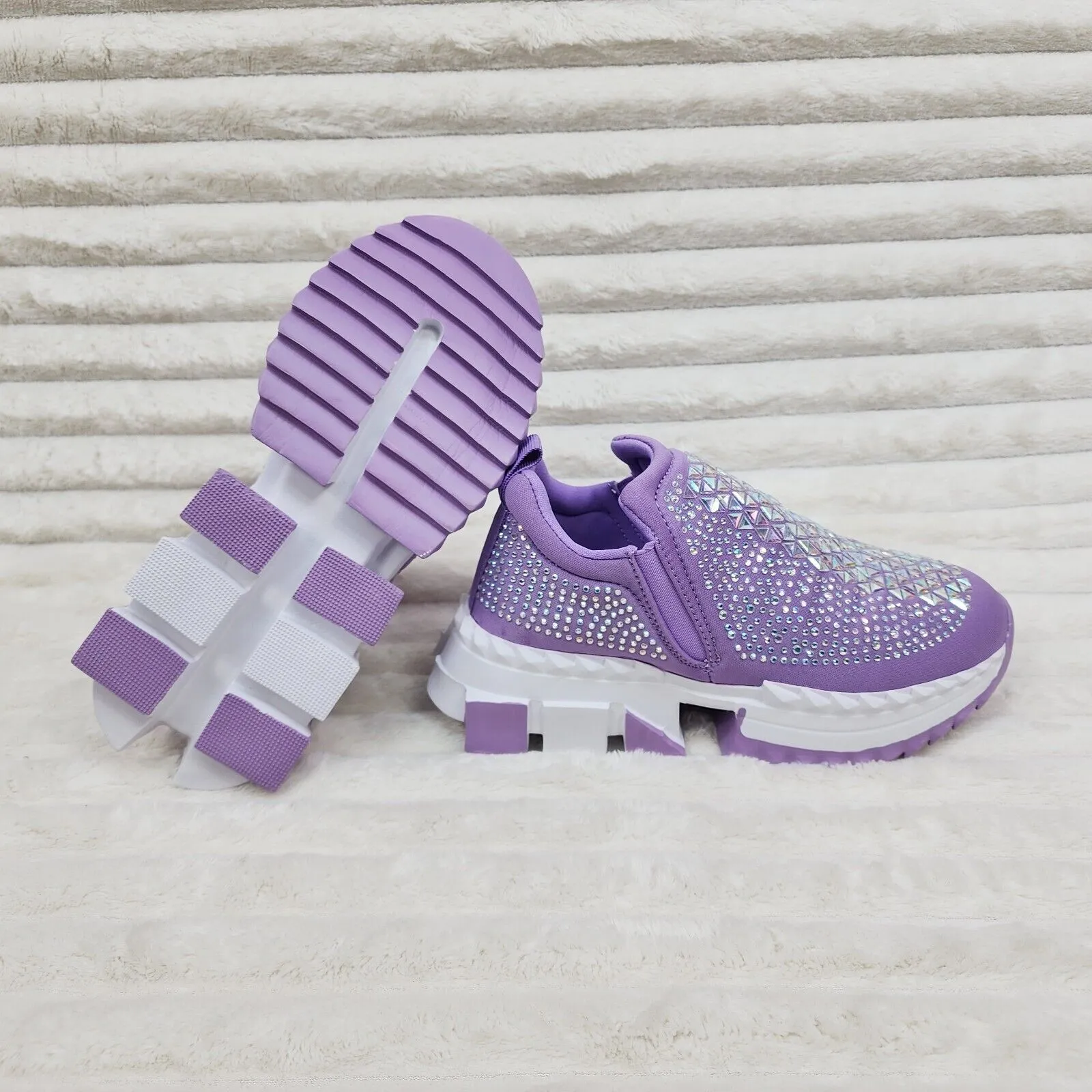 Presto Light Weight Slip on Purple Rhinestone Sneakers - Running Shoes