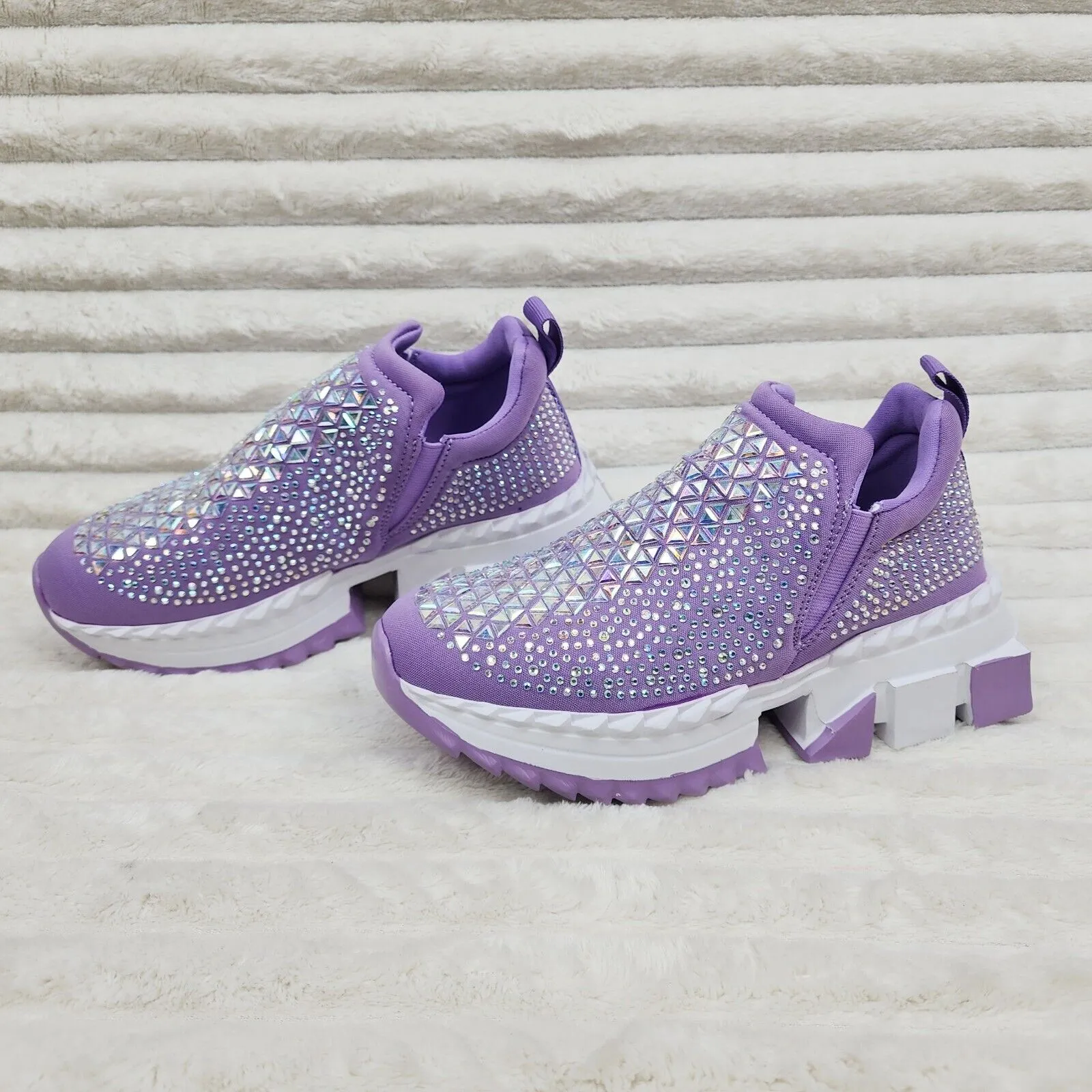 Presto Light Weight Slip on Purple Rhinestone Sneakers - Running Shoes