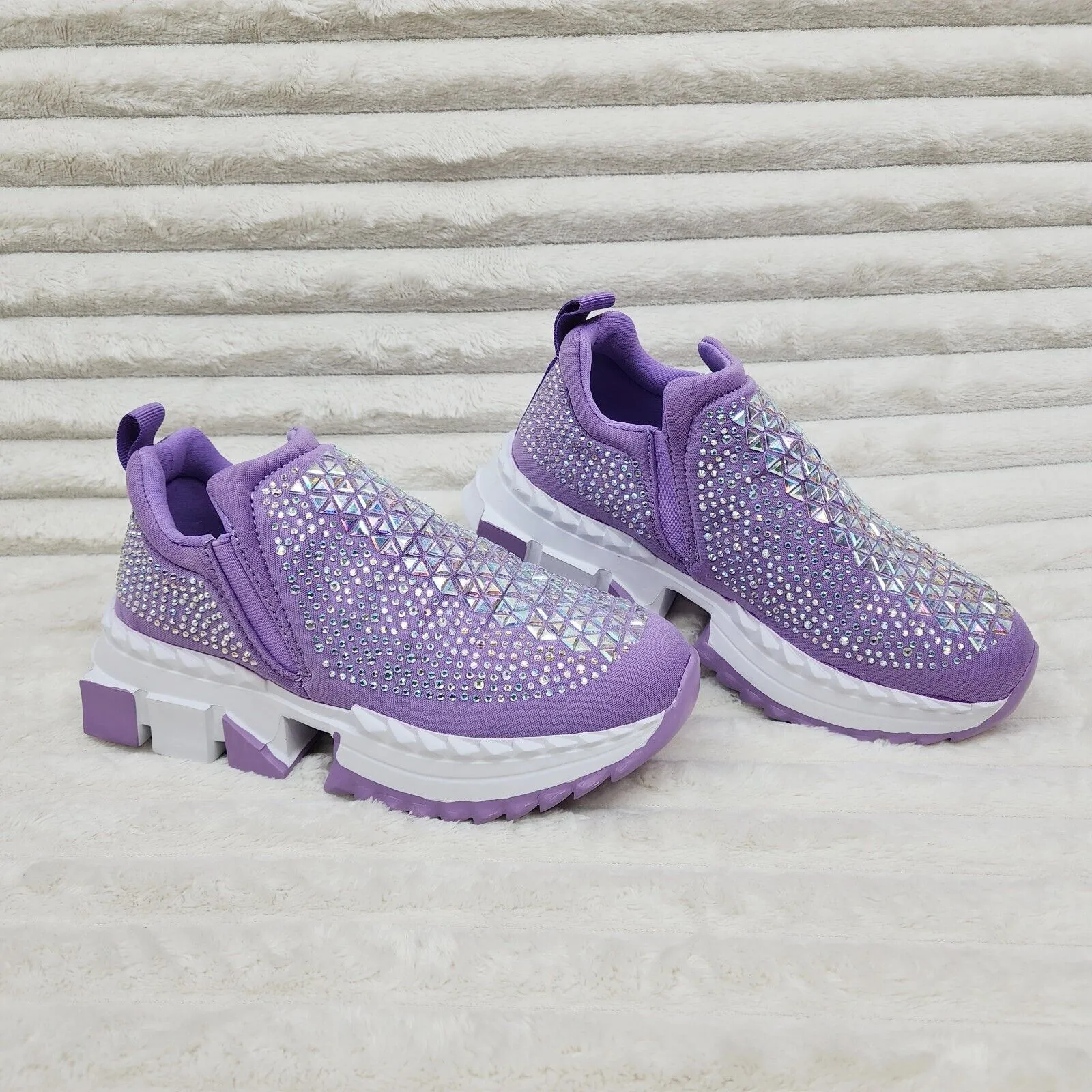 Presto Light Weight Slip on Purple Rhinestone Sneakers - Running Shoes