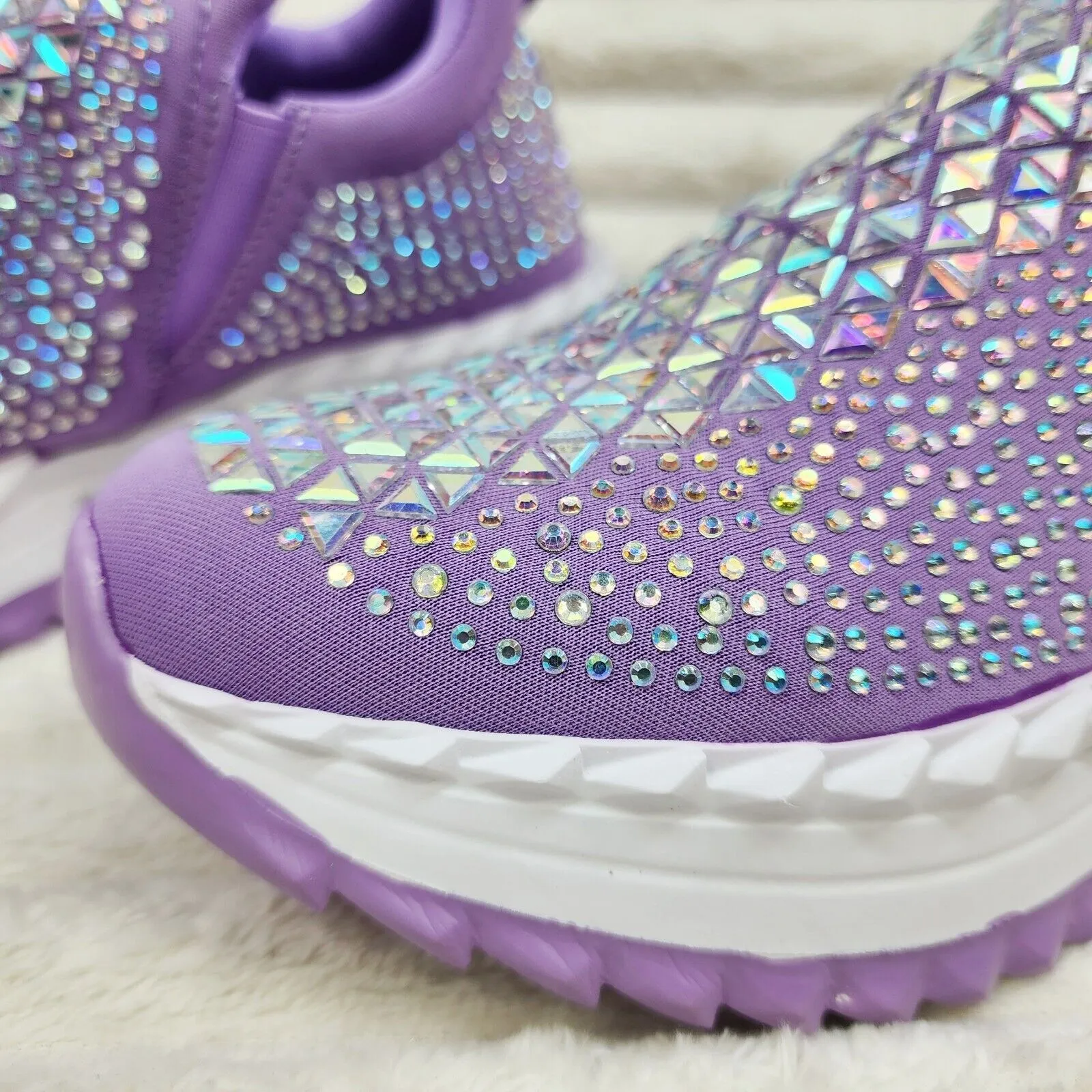Presto Light Weight Slip on Purple Rhinestone Sneakers - Running Shoes