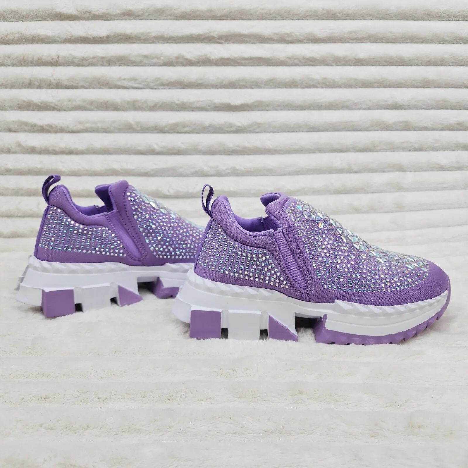 Presto Light Weight Slip on Purple Rhinestone Sneakers - Running Shoes