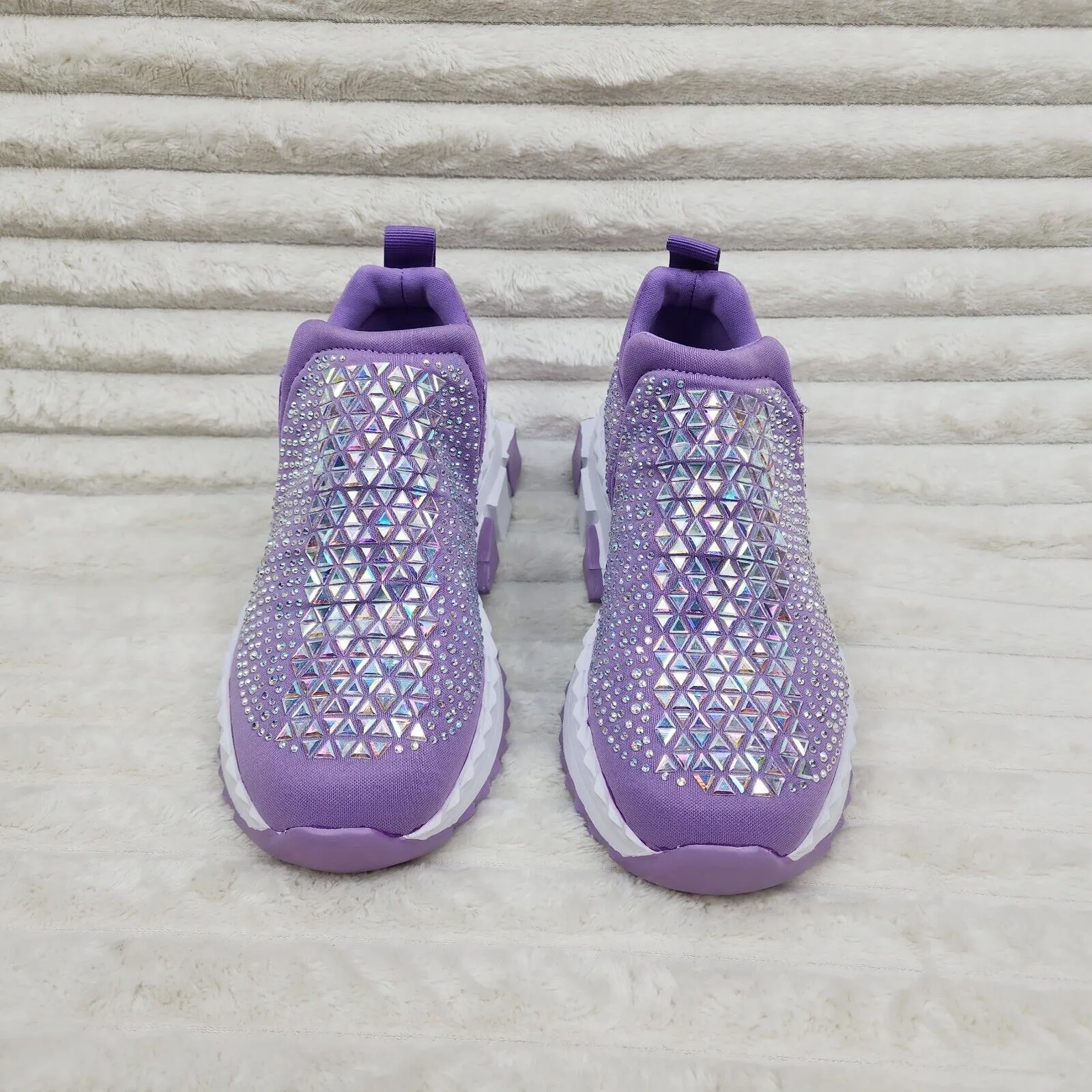 Presto Light Weight Slip on Purple Rhinestone Sneakers - Running Shoes