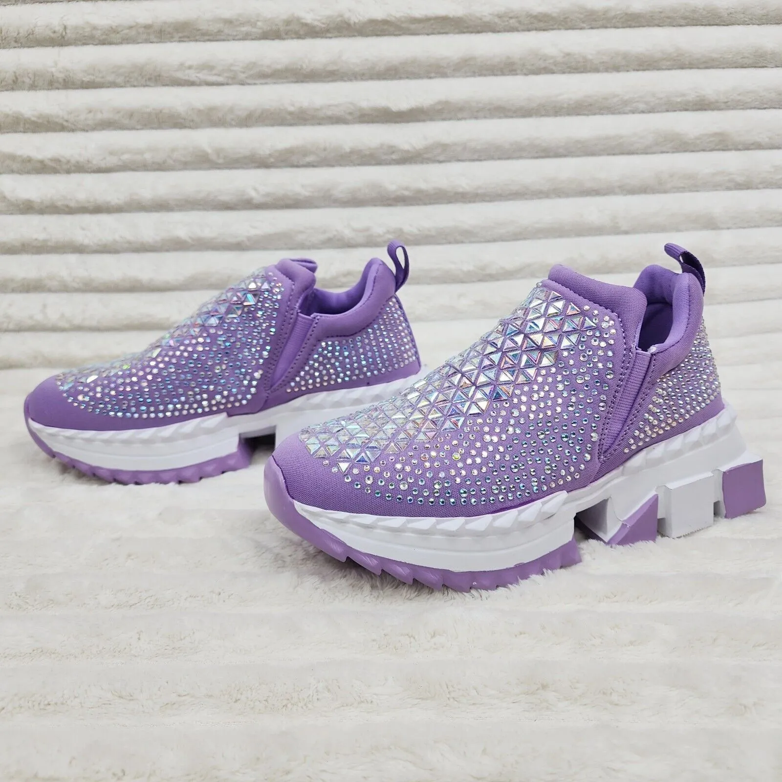 Presto Light Weight Slip on Purple Rhinestone Sneakers - Running Shoes