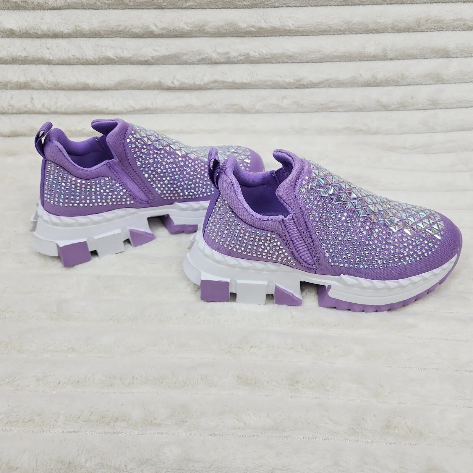 Presto Light Weight Slip on Purple Rhinestone Sneakers - Running Shoes