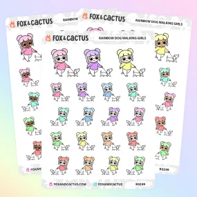 Rainbow Dog Walking Kawaii Girl Stickers