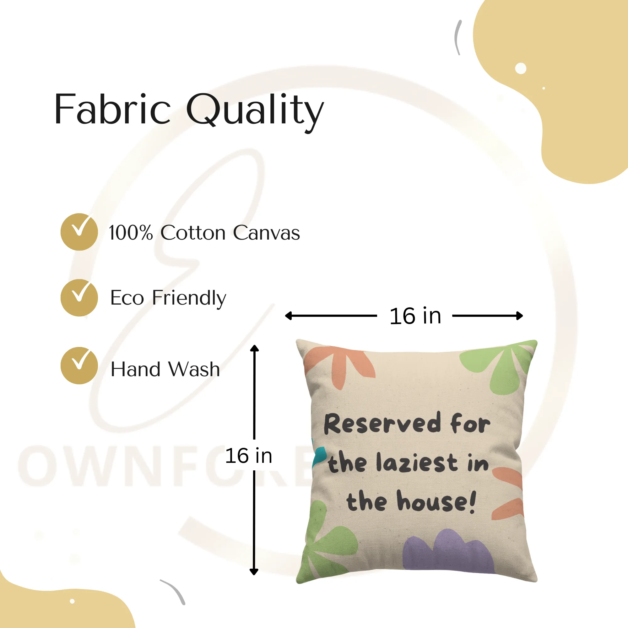 Reserved for the laziest in the house Beige – Cotton Cushion Cover (16x16 inch)