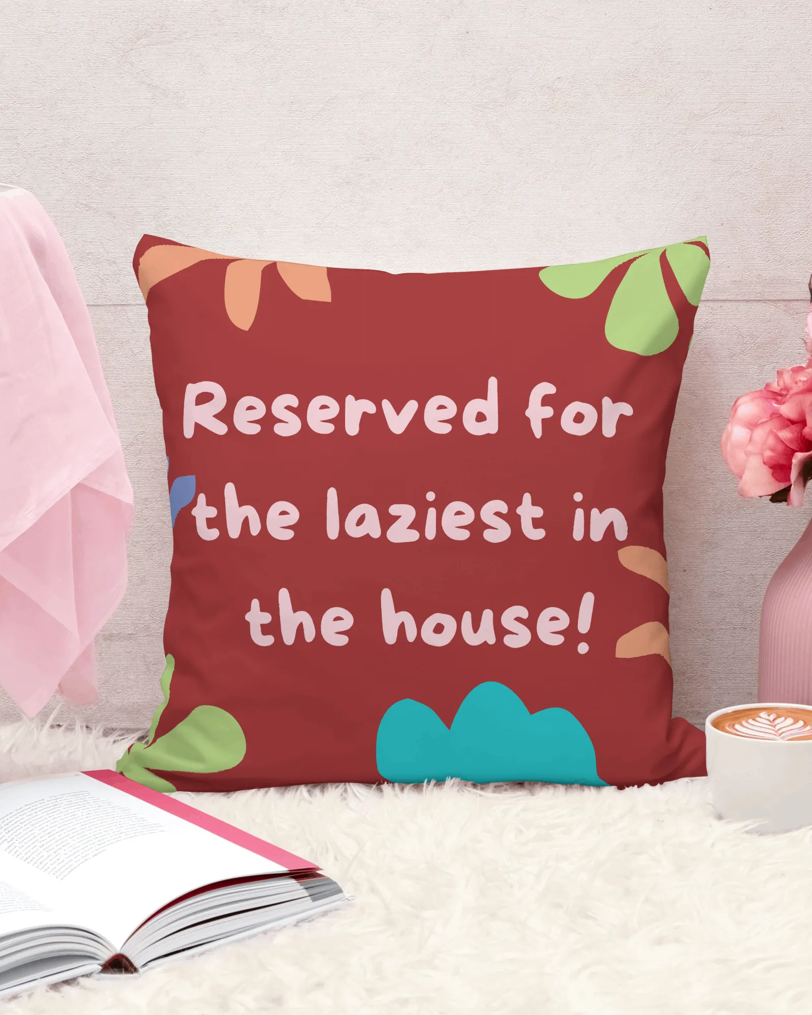 Reserved for the laziest in the house – Cotton Cushion Cover (16x16 inch)
