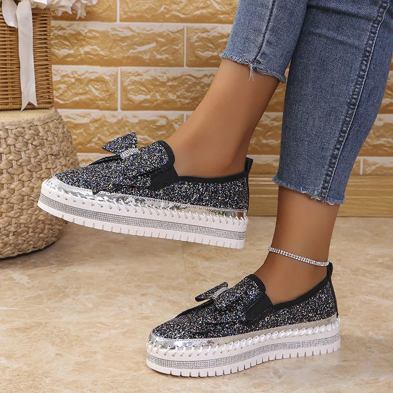 Women's Rhinestones Slip-On Bow Sneakers