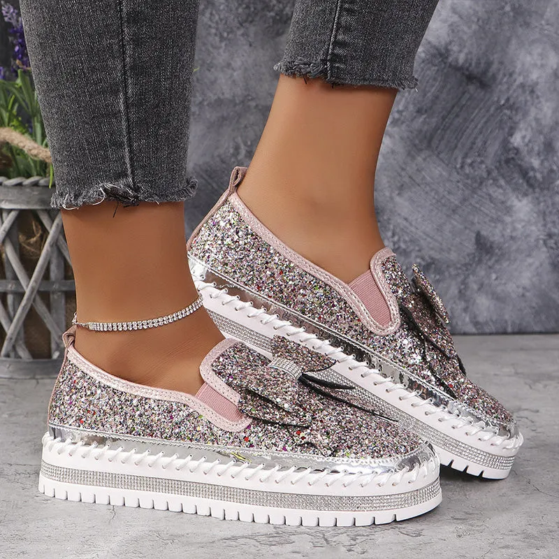Women's Rhinestones Slip-On Bow Sneakers