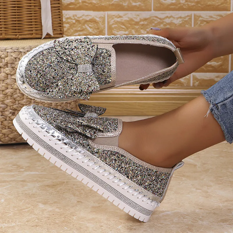 Women's Rhinestones Slip-On Bow Sneakers