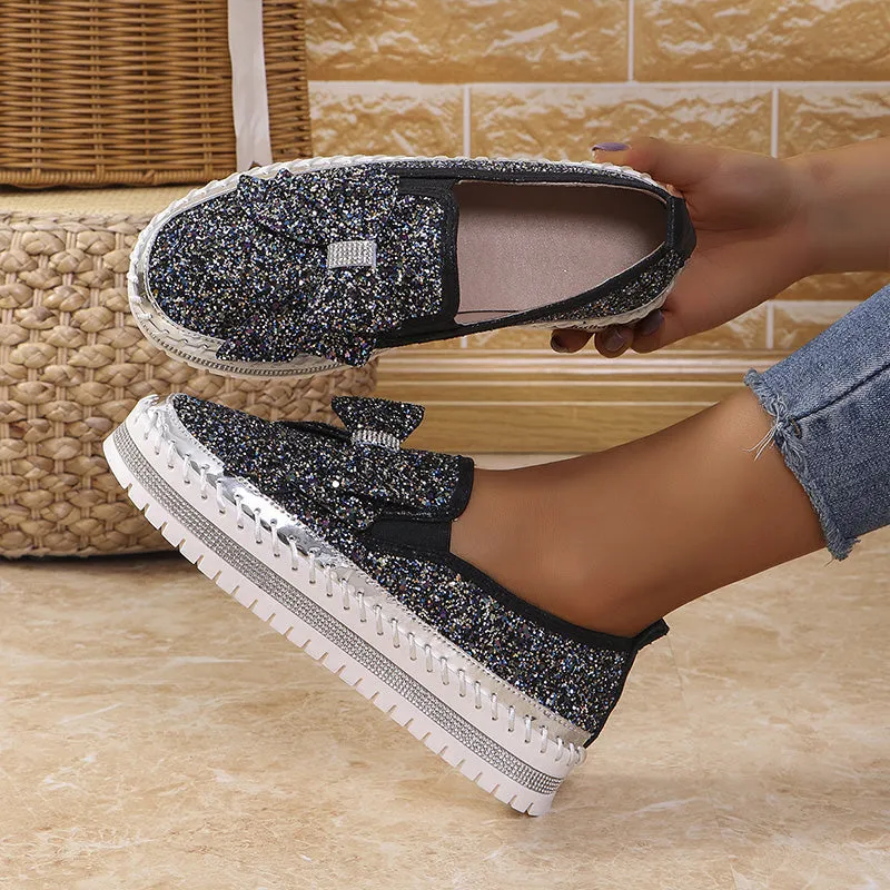 Women's Rhinestones Slip-On Bow Sneakers