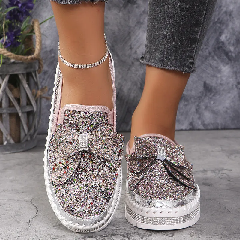 Women's Rhinestones Slip-On Bow Sneakers