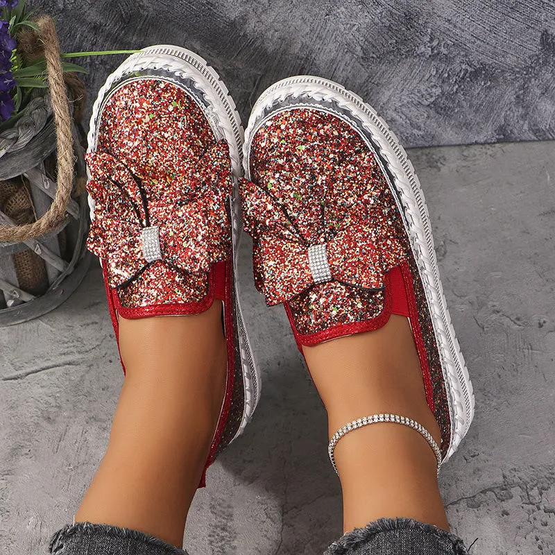 Women's Rhinestones Slip-On Bow Sneakers